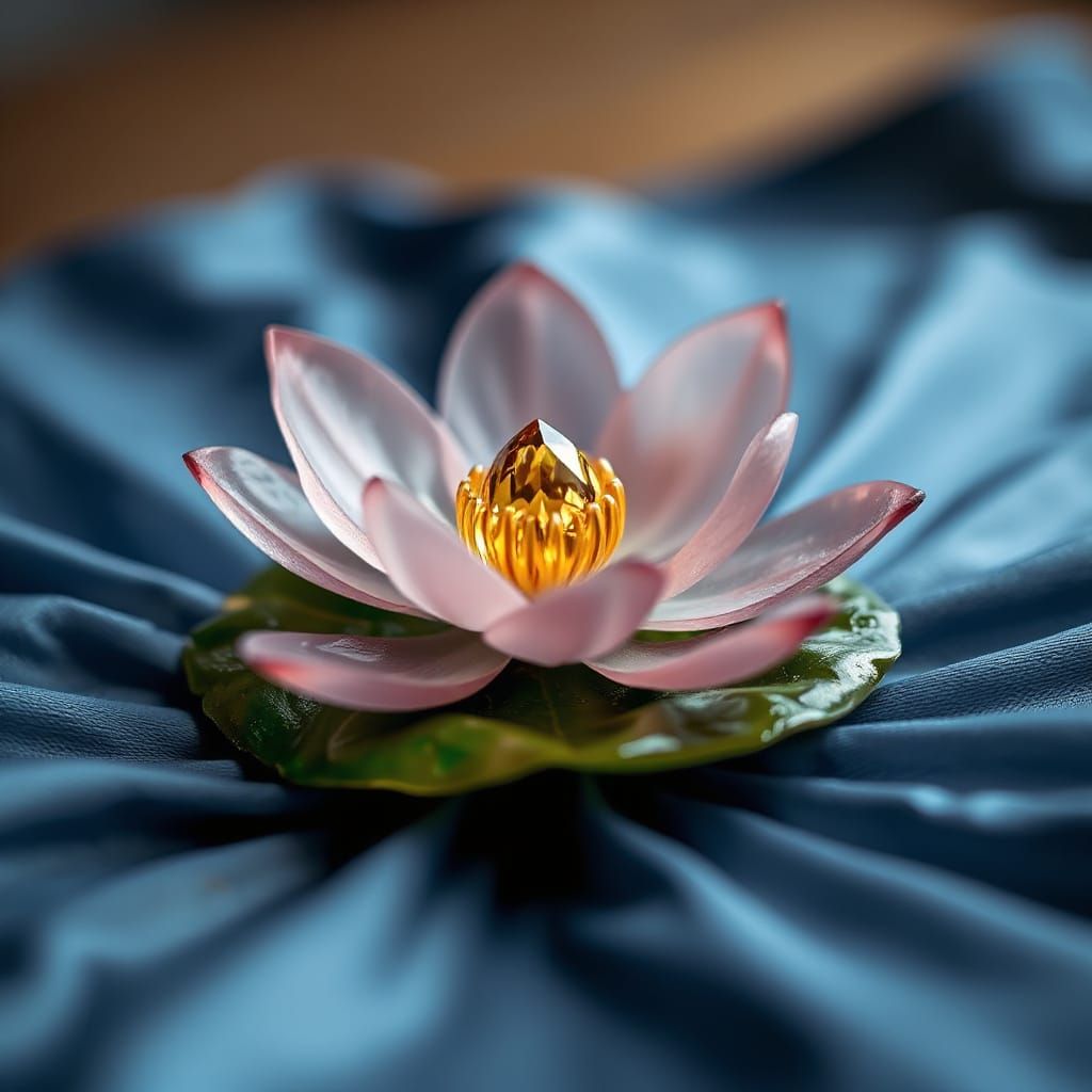 Rose Quartz Lotus on Green Zircon Leaf