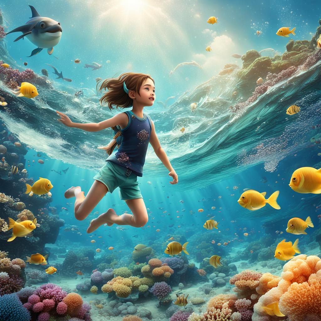 Underwater Celebration with Naiads and Sea Life