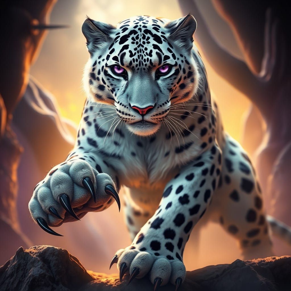 Majestic Snow Leopard in Dark Fantasy
