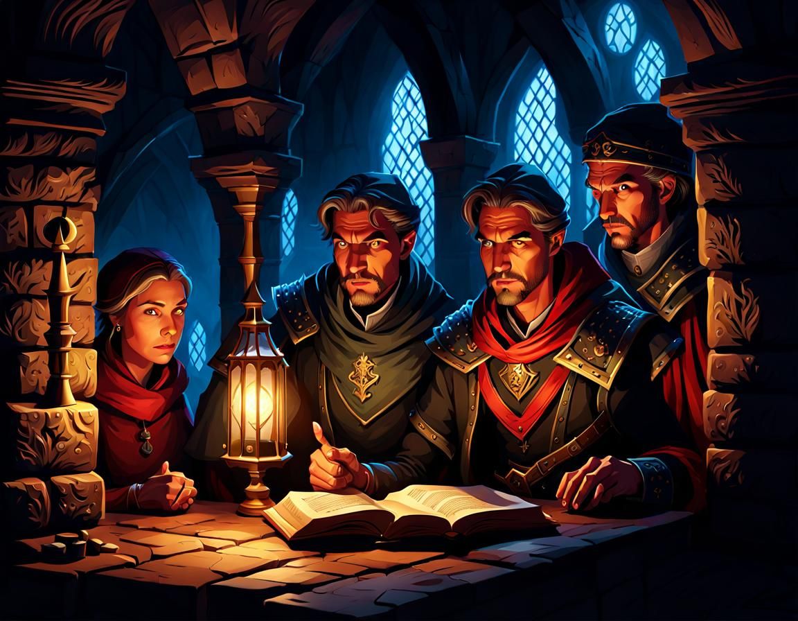 Fantasy Medieval Adventurers in Underground Lair