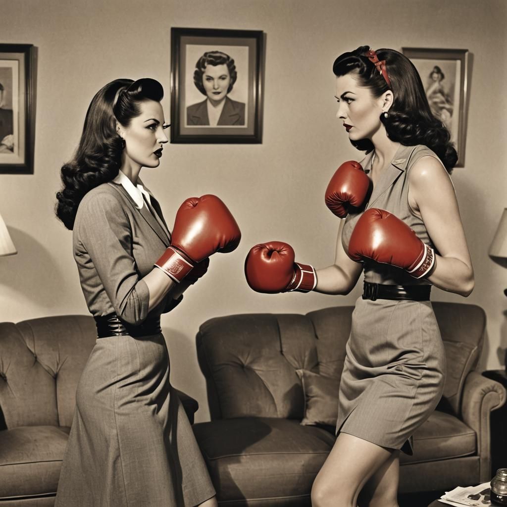 Pinup Housewives Catfight in 1940s Style