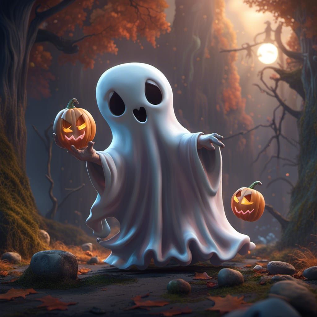 Cute Ghost in Detailed Matte Painting