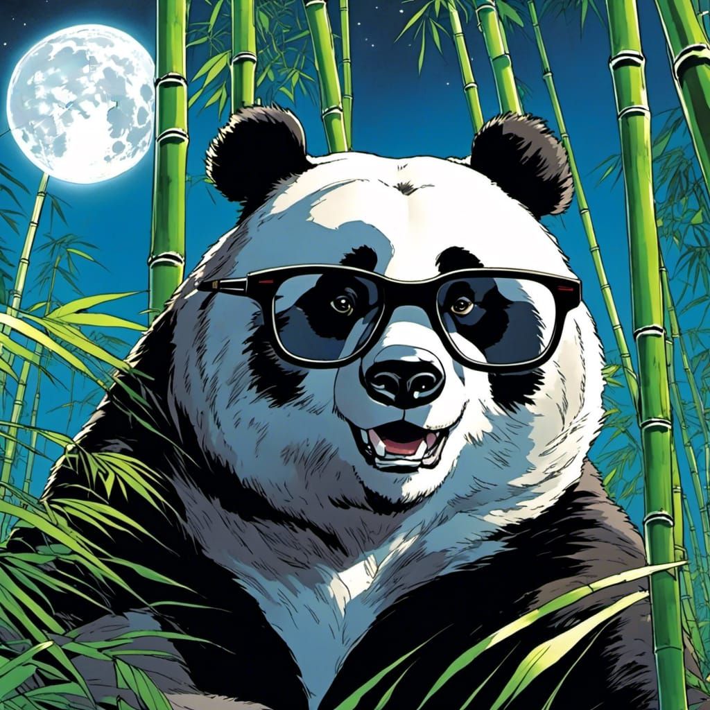 Bearded Panda in Bamboo Forest: Manga Art