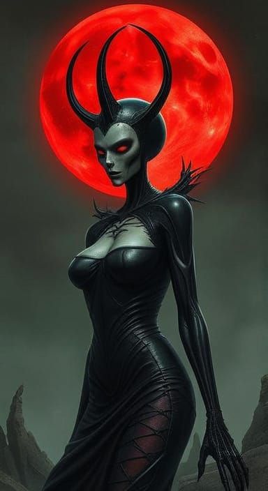 Monster Girl Moon in Sinister HR Giger Style