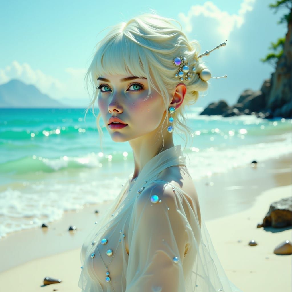 Ethereal Alien Woman on Pristine Beach