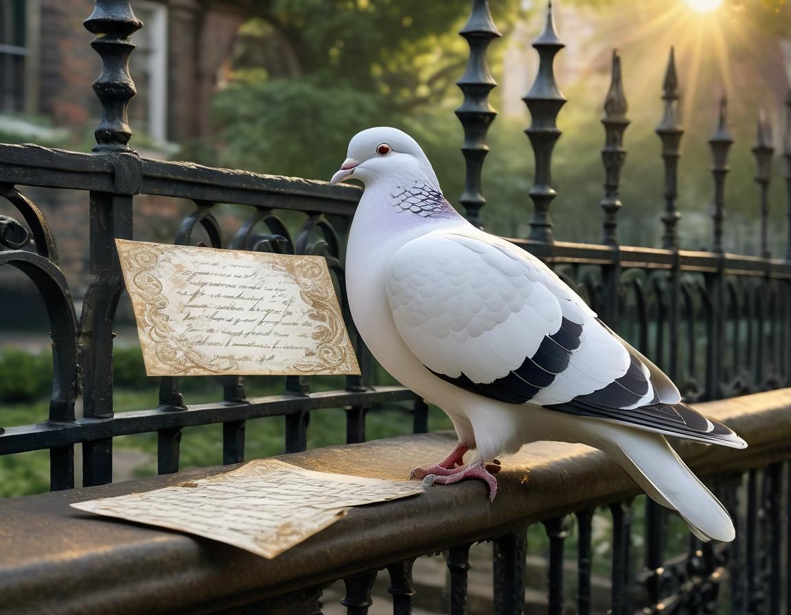 A Masterful Painting of a Homing Pigeon in a Victorian Park
