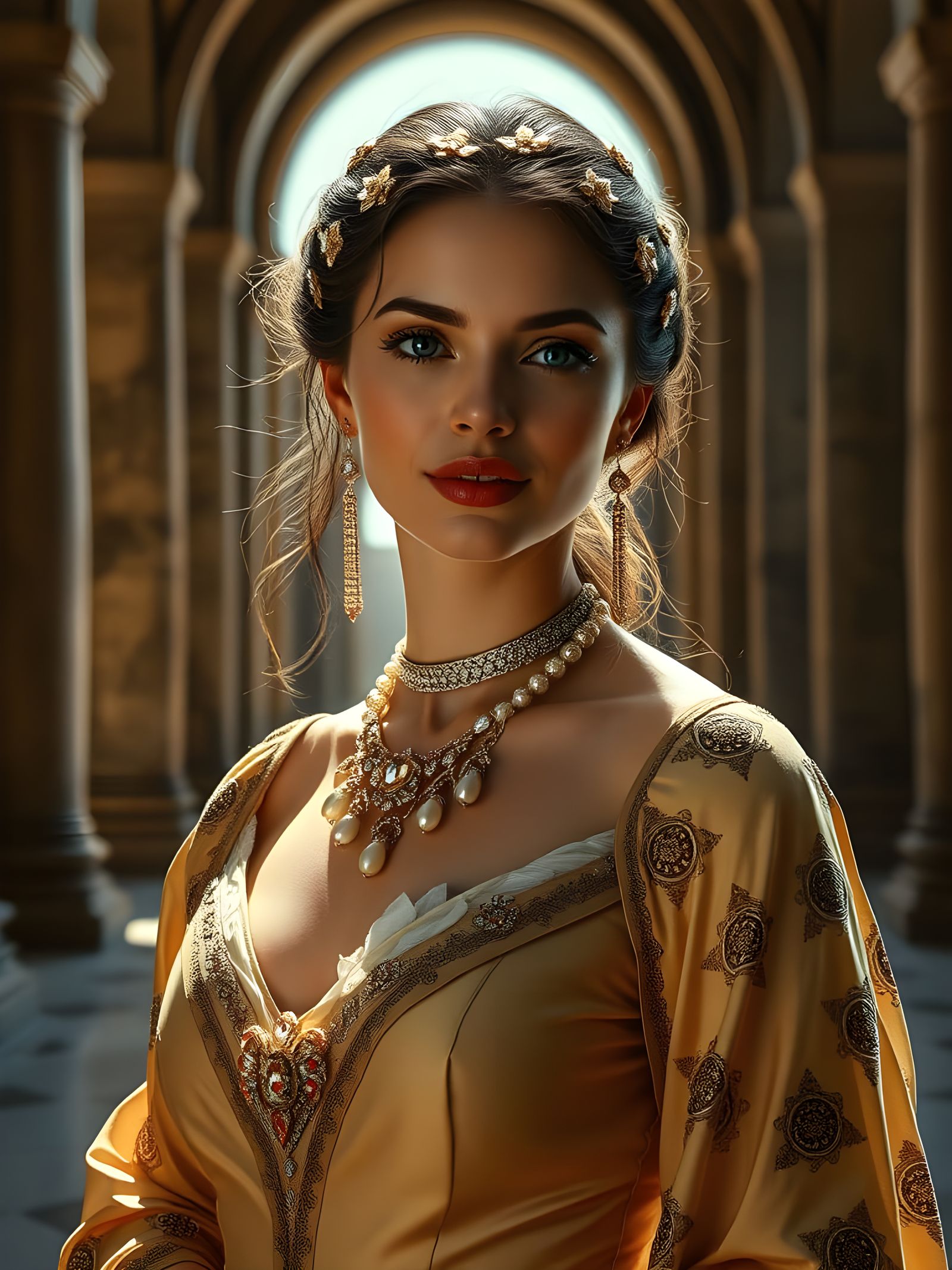 Elegant Exotic Beauty in Classical Renaissance Style