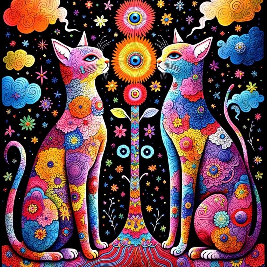 Psychedelic Cats in Whimsical Harmony