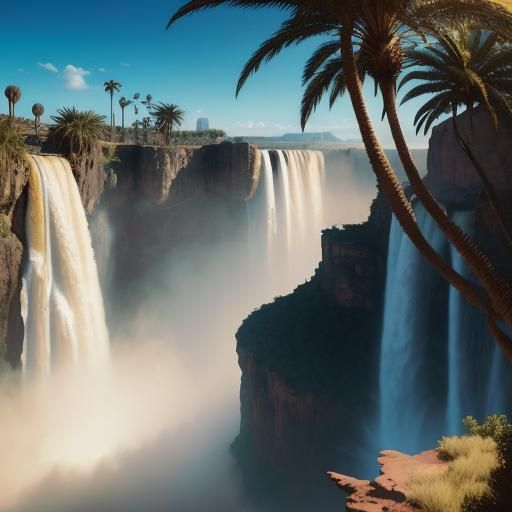 Surreal Desert Waterfall in Dreamlike Style