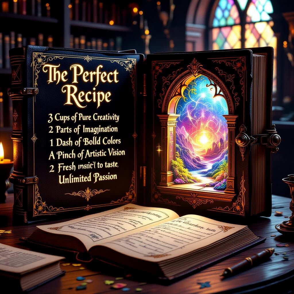 Magical Recipe Book in Wizard's Study: Digital Painting