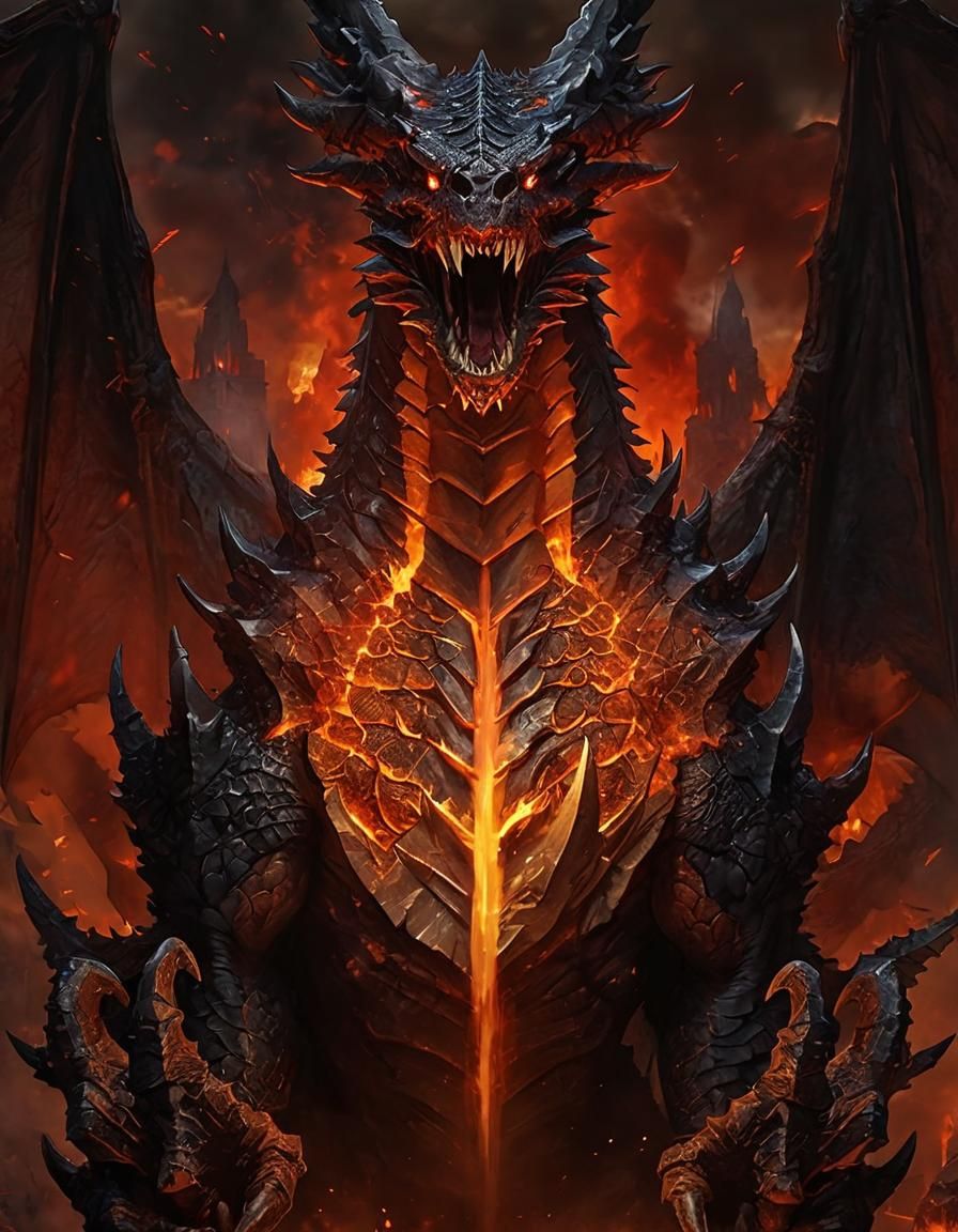 Demonic Lava Dragon Breaking Through Fiery Landscape