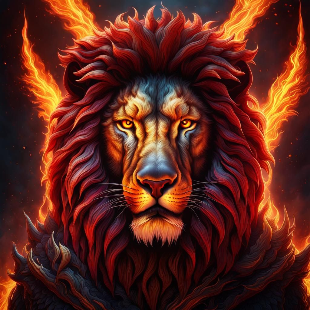 Fiery Lion Head Fantasy Concept Art