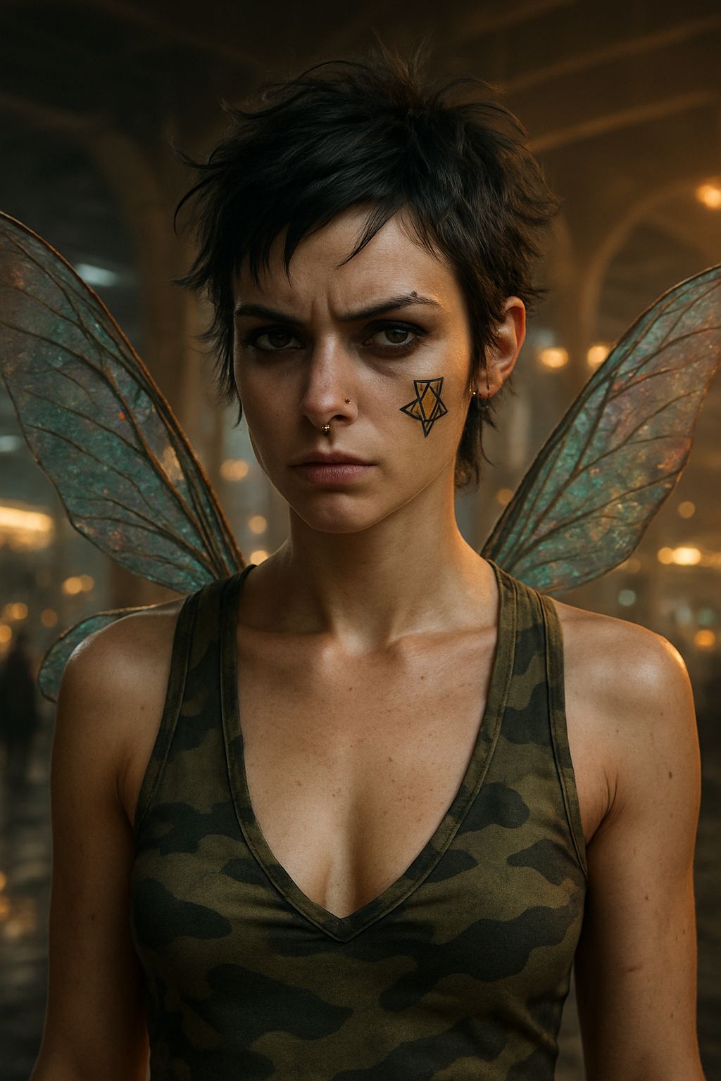 Grunge Fairy in Dystopian Metropolis, Hyperrealistic Photogr...