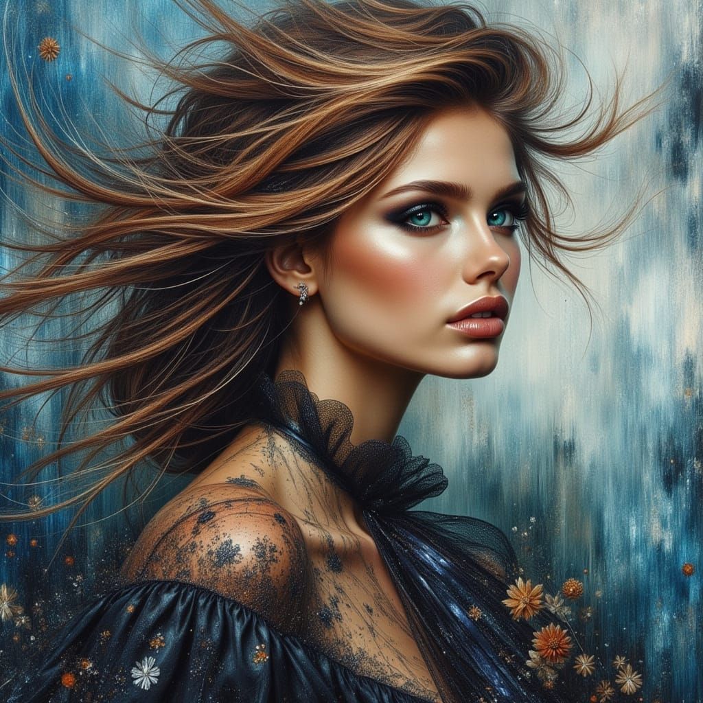 Beautiful woman with wind in the hair