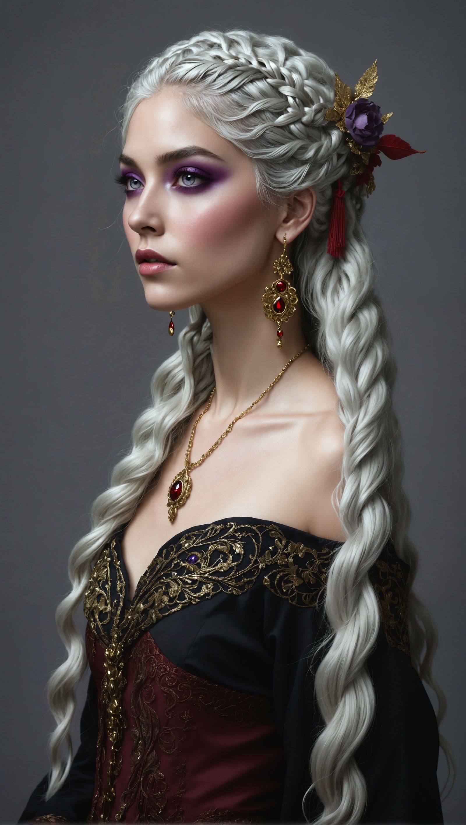 Woman with Purple Eyes in Ornate Digital Art