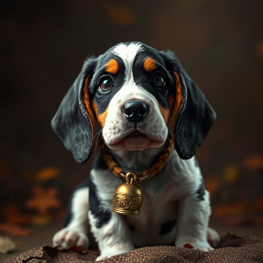 Basset Hound Puppy with Bell in Fantasy Style