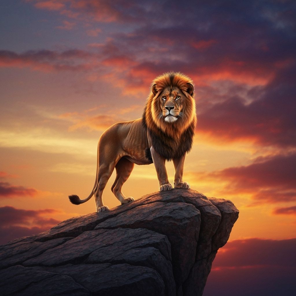 Majestic Lion Silhouetted Against Fiery Sunset