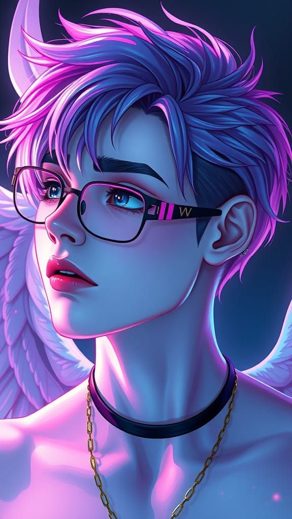 Surreal Pastel Goth Angel Portrait in Vibrant Triadic Colors