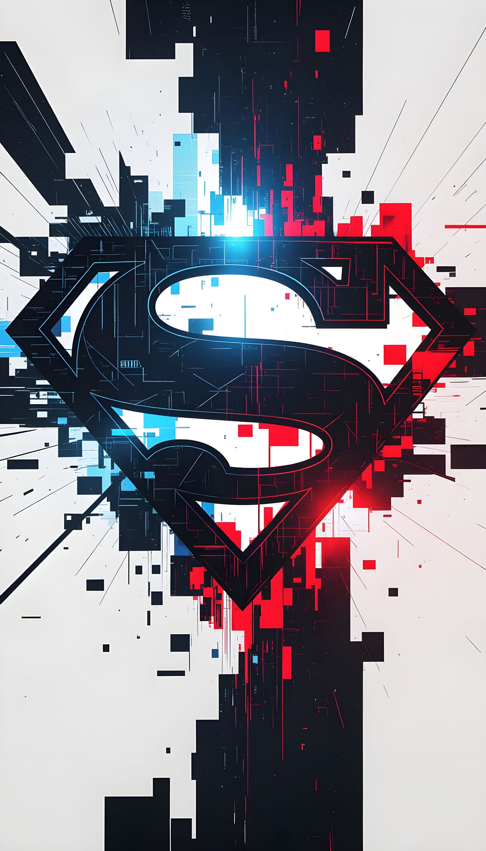 Glitch Art Superman Shield in Cyberpunk Style