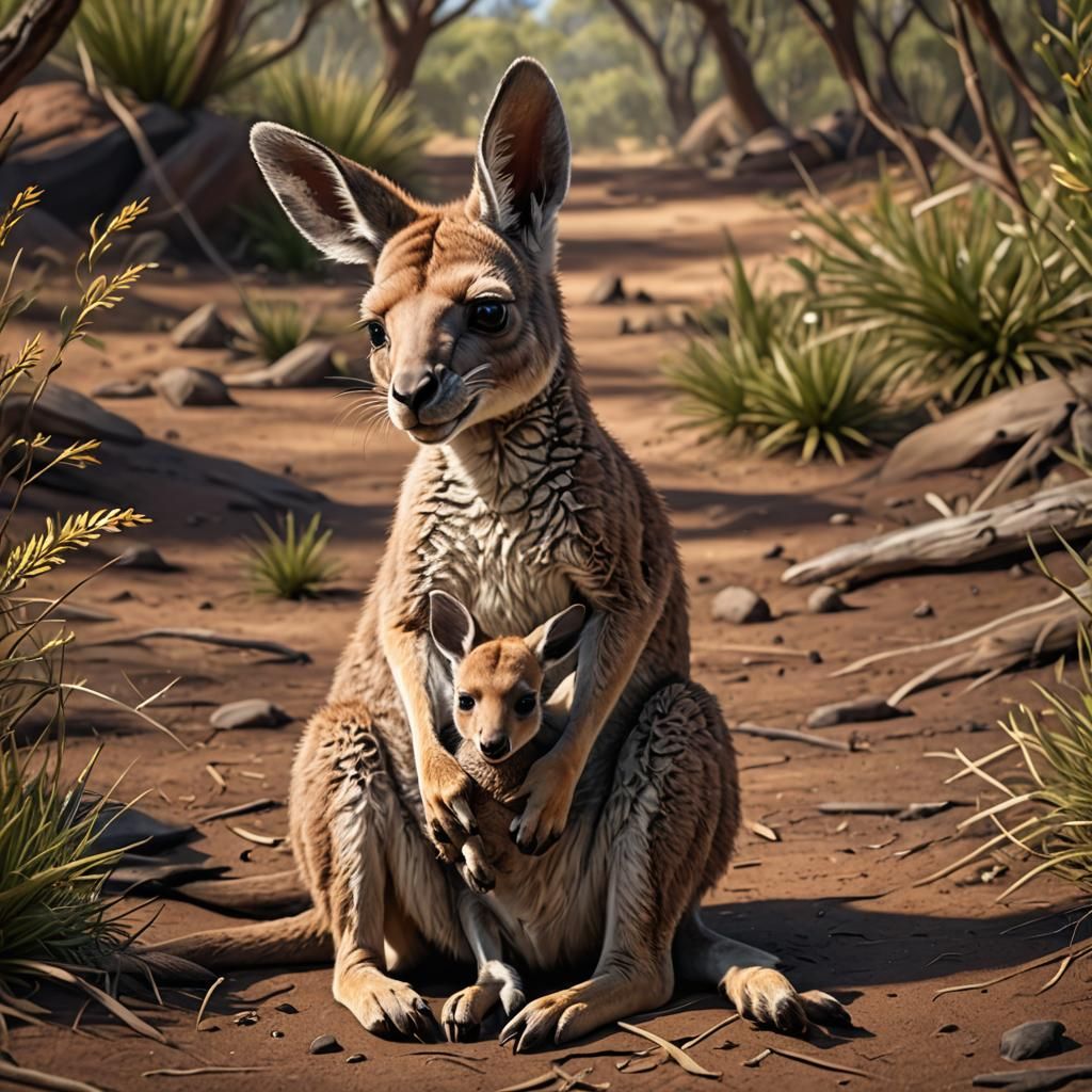 Adorable Baby Kangaroo in Mother's Pouch
