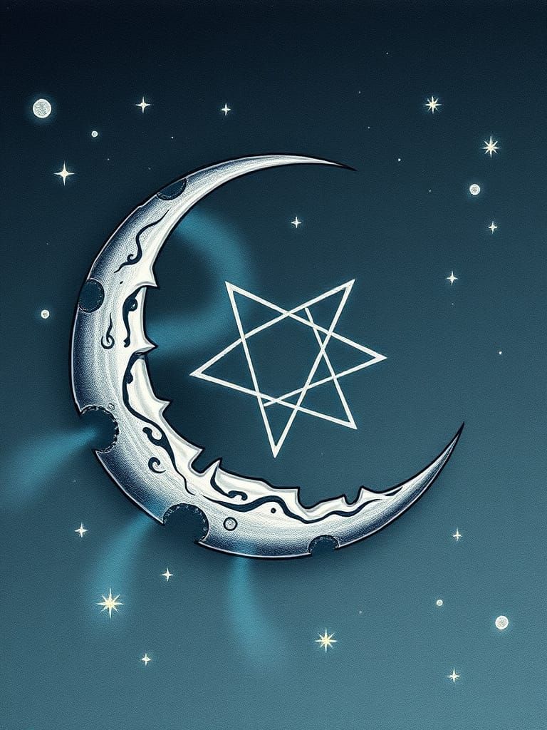 Mystical Crescent Moon with Claw Marks and Stars