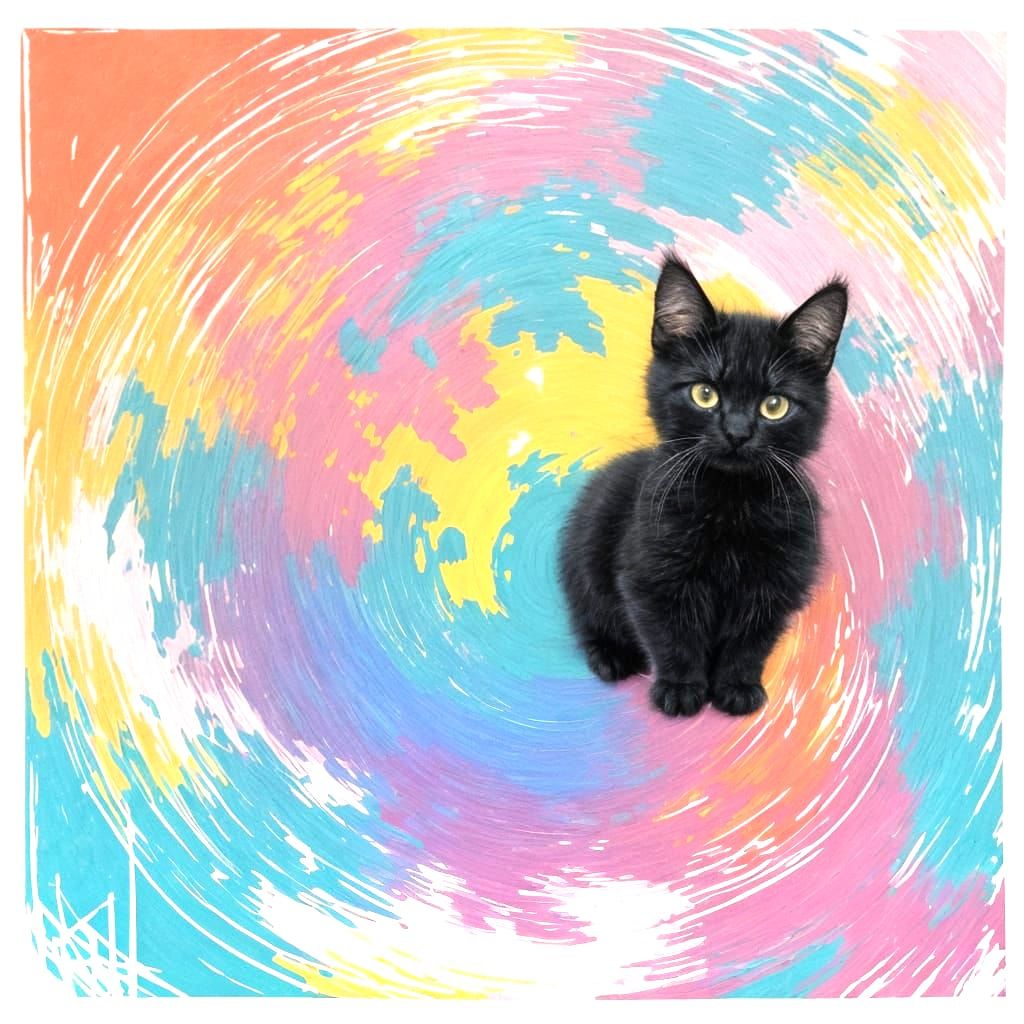 Toddler with Kitten in Rainbow Gourd Field