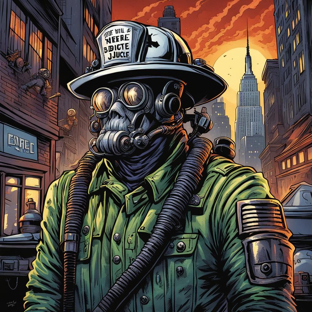 Beetlejuice as NYC Fireman in Comic Book Art