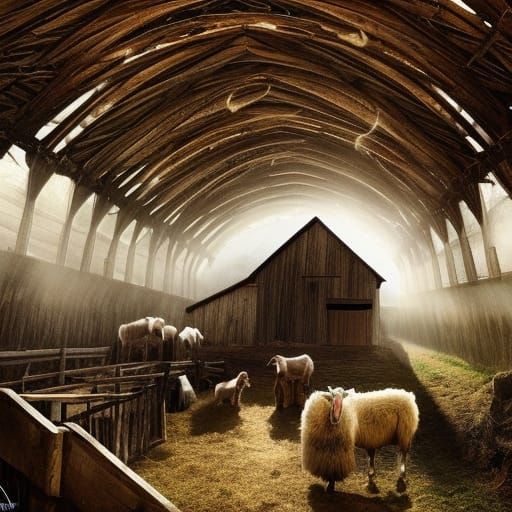Glowing Animals in Hyperdetailed Barn Interior