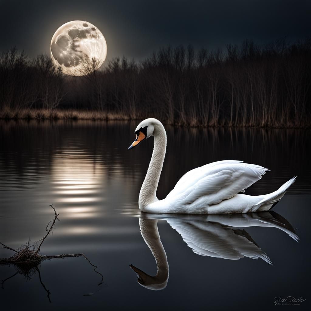 Swan Flying to the Moon with Rocket