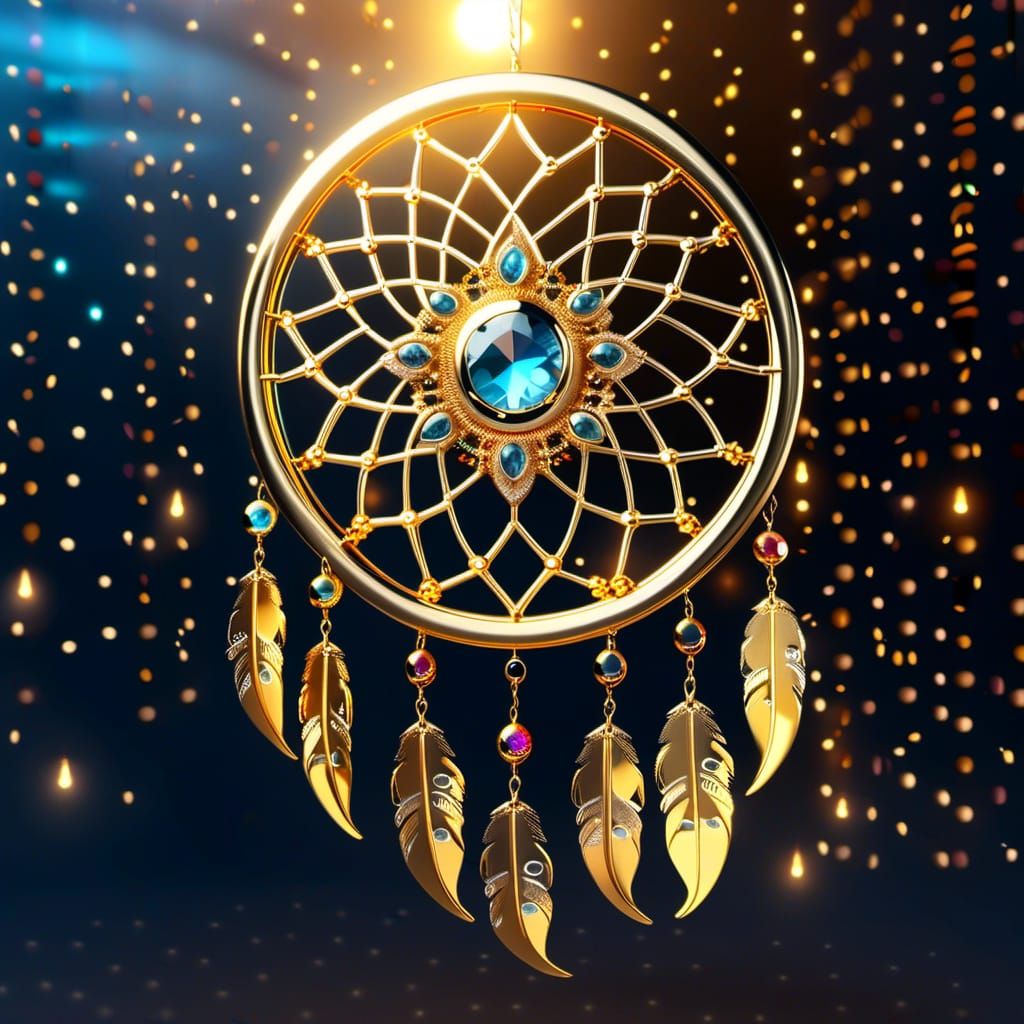 Cyberpunk Dreamcatcher with Gemstones and Cosmic Glow