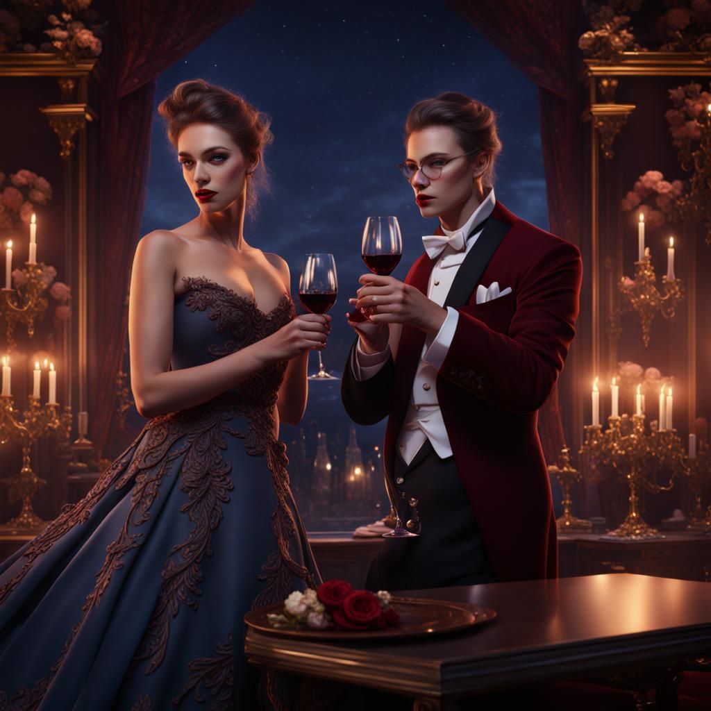 Luxury Opera Night Couple in Detailed Matte Painting