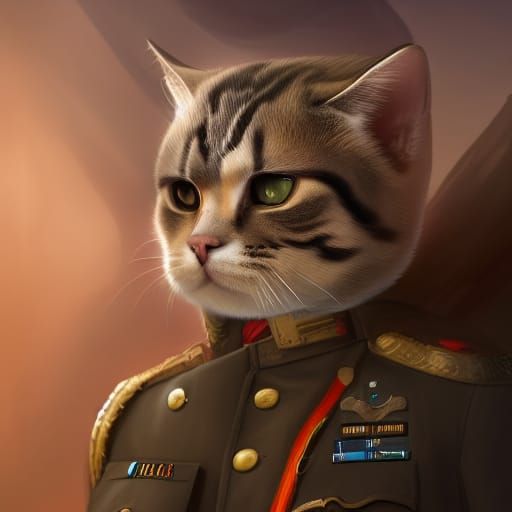 Cat in Military Uniform: Detailed Fantasy Art