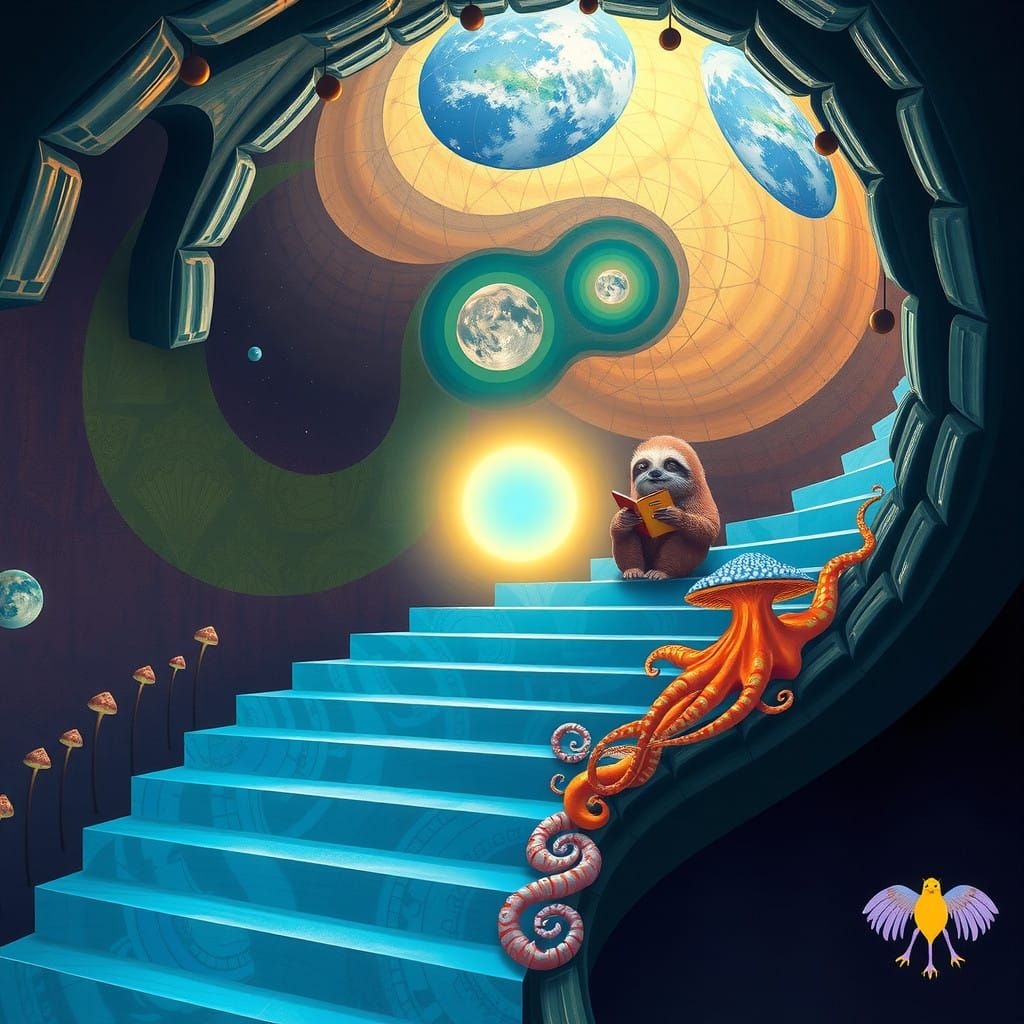 Whimsical Dreamscape in Vibrant Cyberpunk Aesthetic