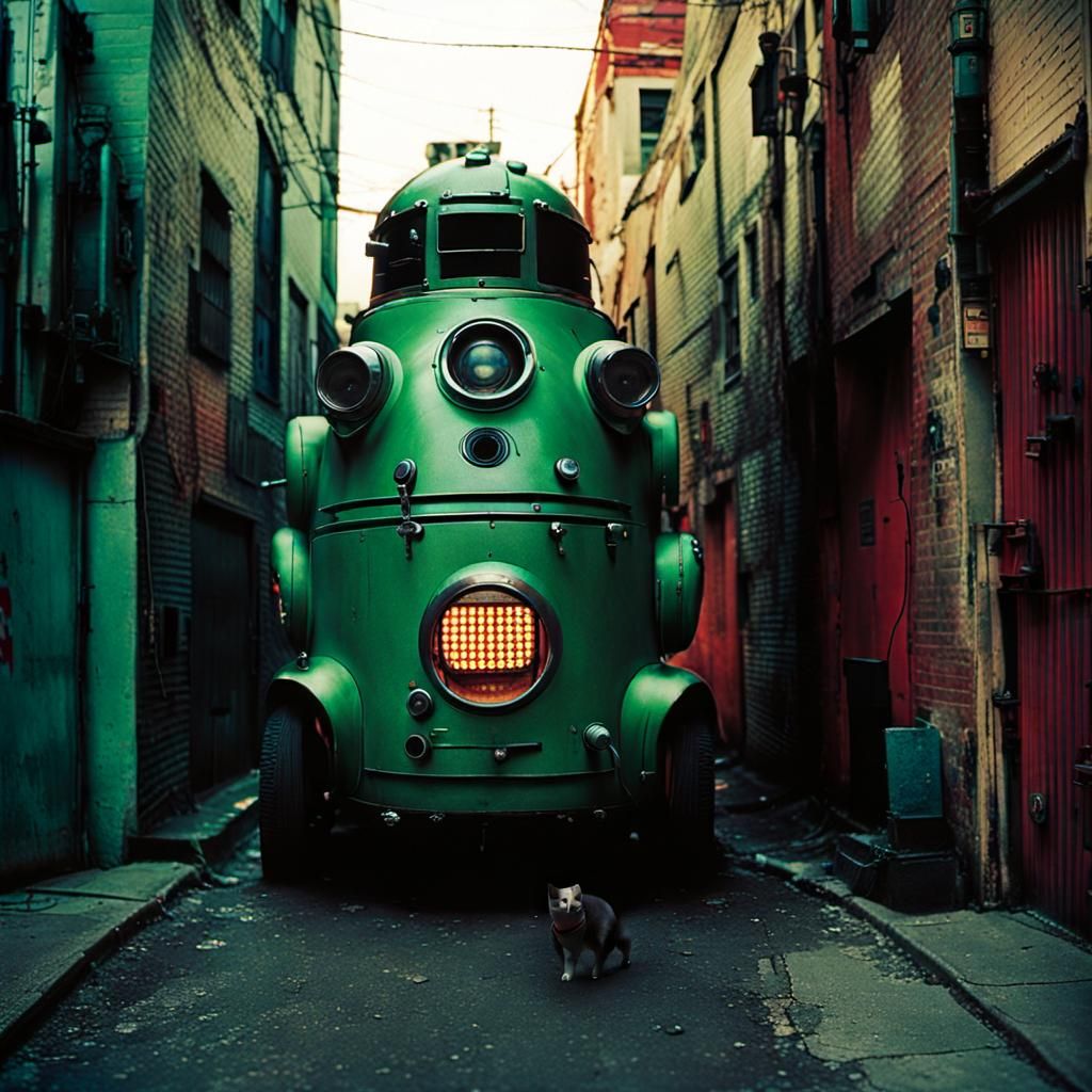 Machinepunk Monster in Cyberpunk Alley: 90s Style Photo