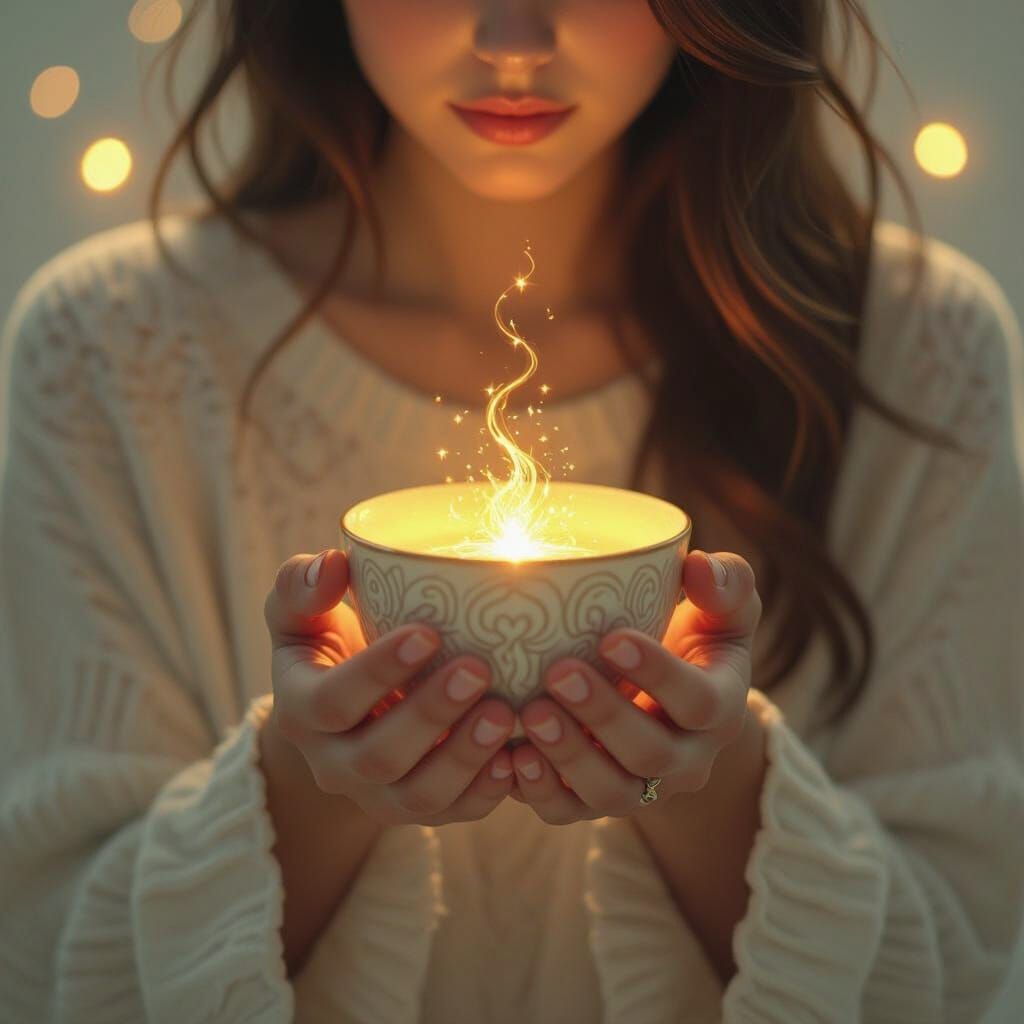 Glowing Spark Held in Cupped Hands