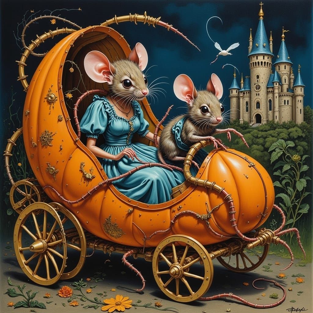 Cinderella's Pumpkin Carriage in Alcohol Ink Style