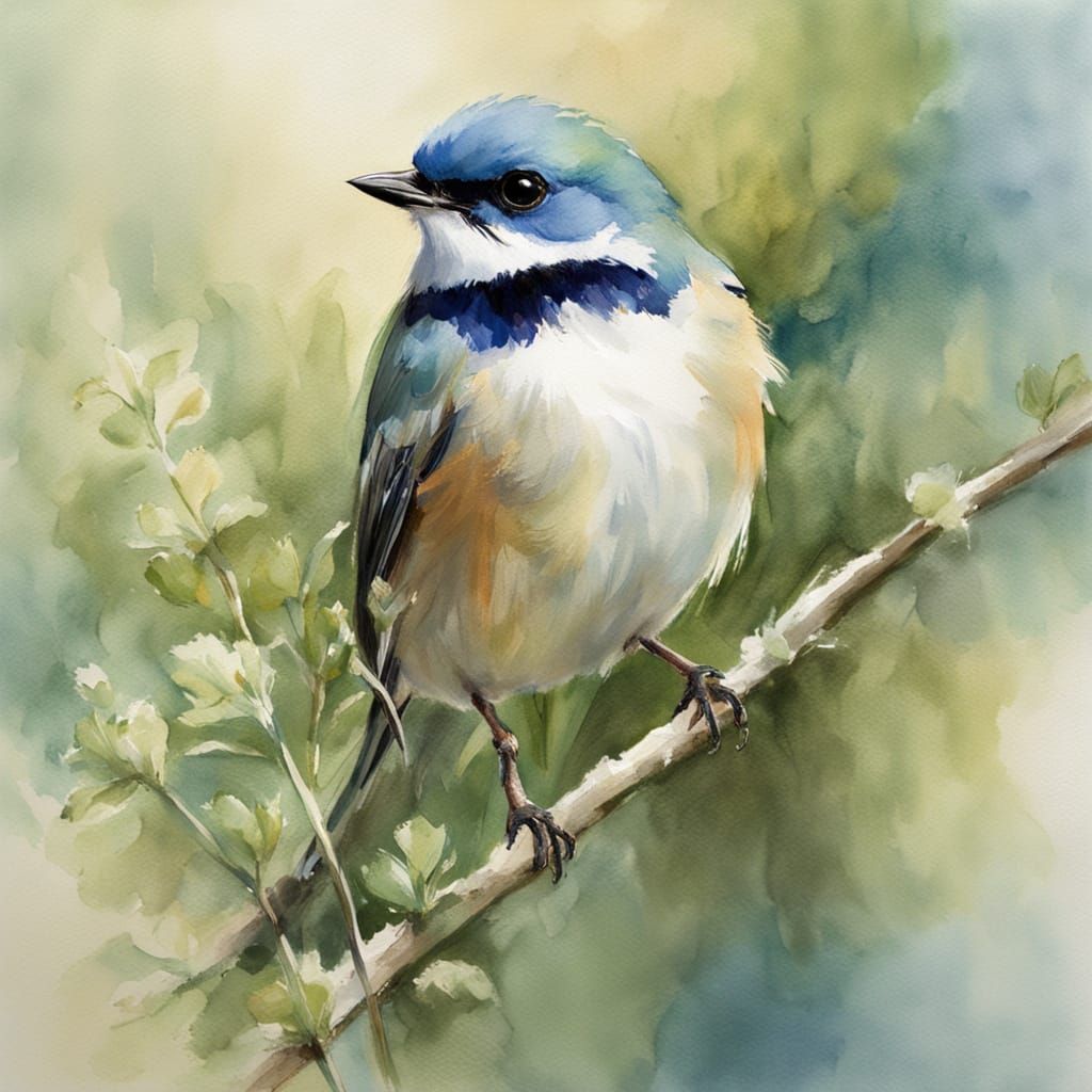 Delicate Songbird Perched in Whimsical Watercolour Style