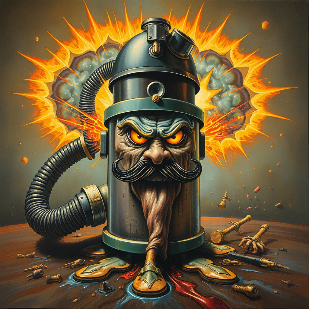 Eccentric Vacuum Cleaner in a Surreal Oil Painting