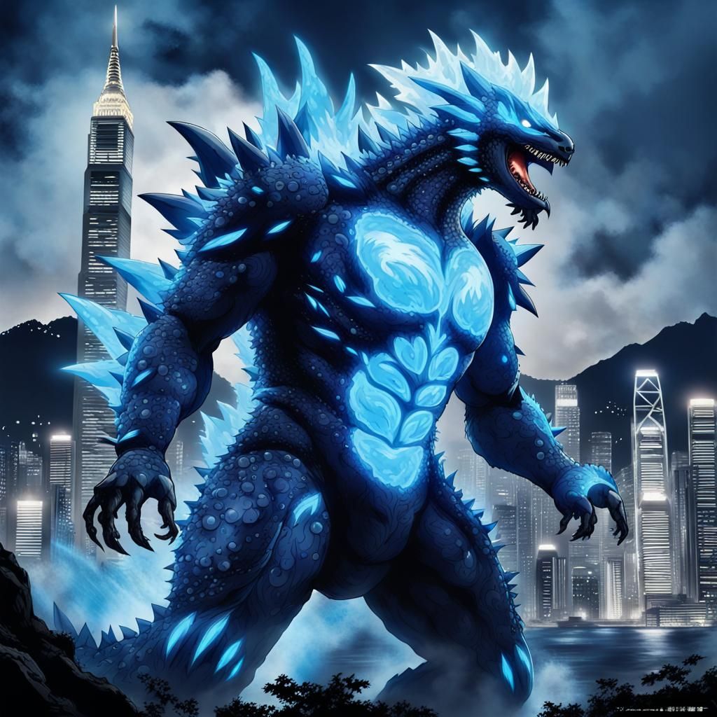 Godzilla's Blue Atomic Breath Lights Up Hong Kong