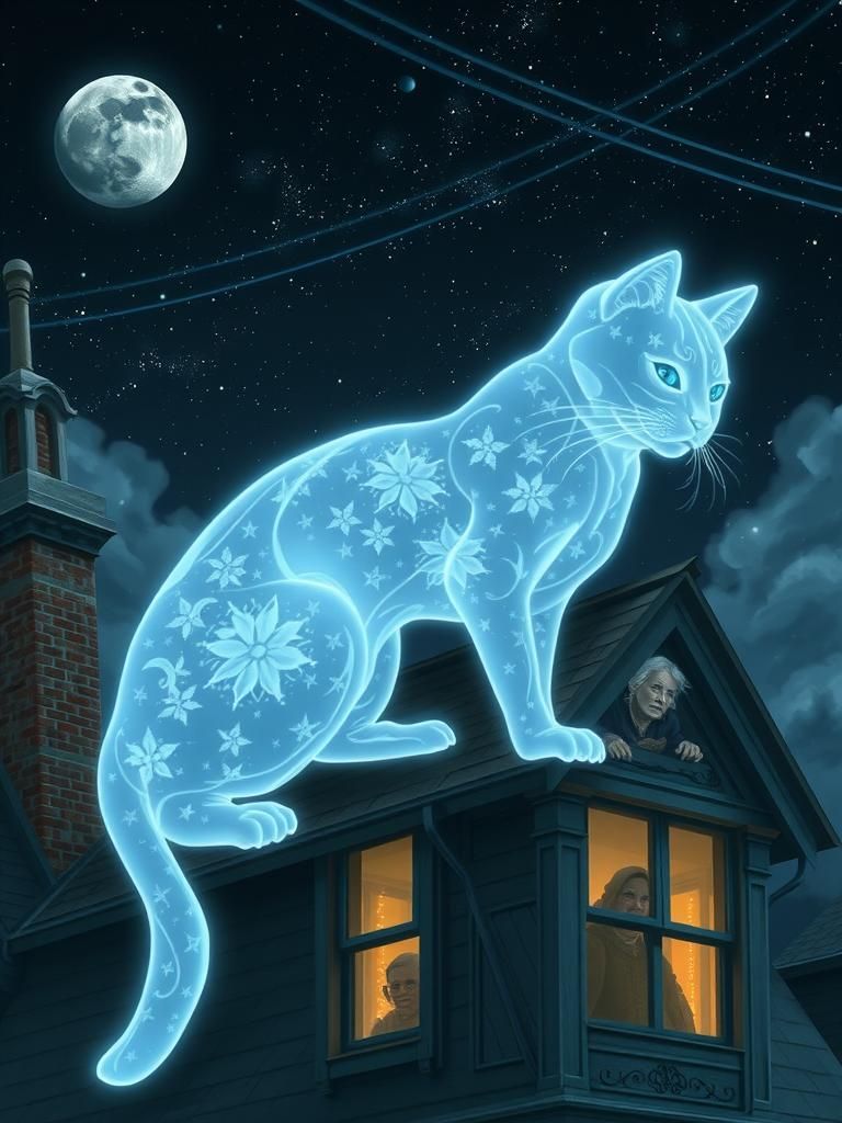 Ethereal Ghost Cat on Victorian Roof