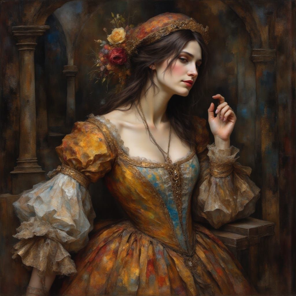 Columbine in 18th-Century Attire, Old Masters Style