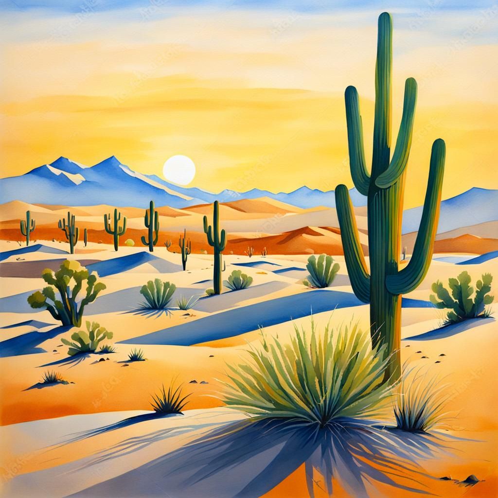 Light Morning Desert Gouache Painting