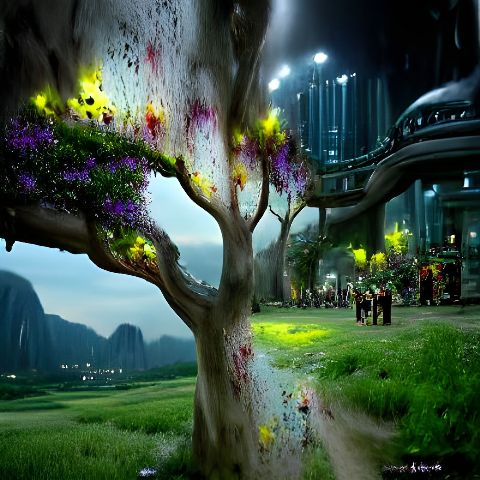 Magical Tree of Life with Fireflies