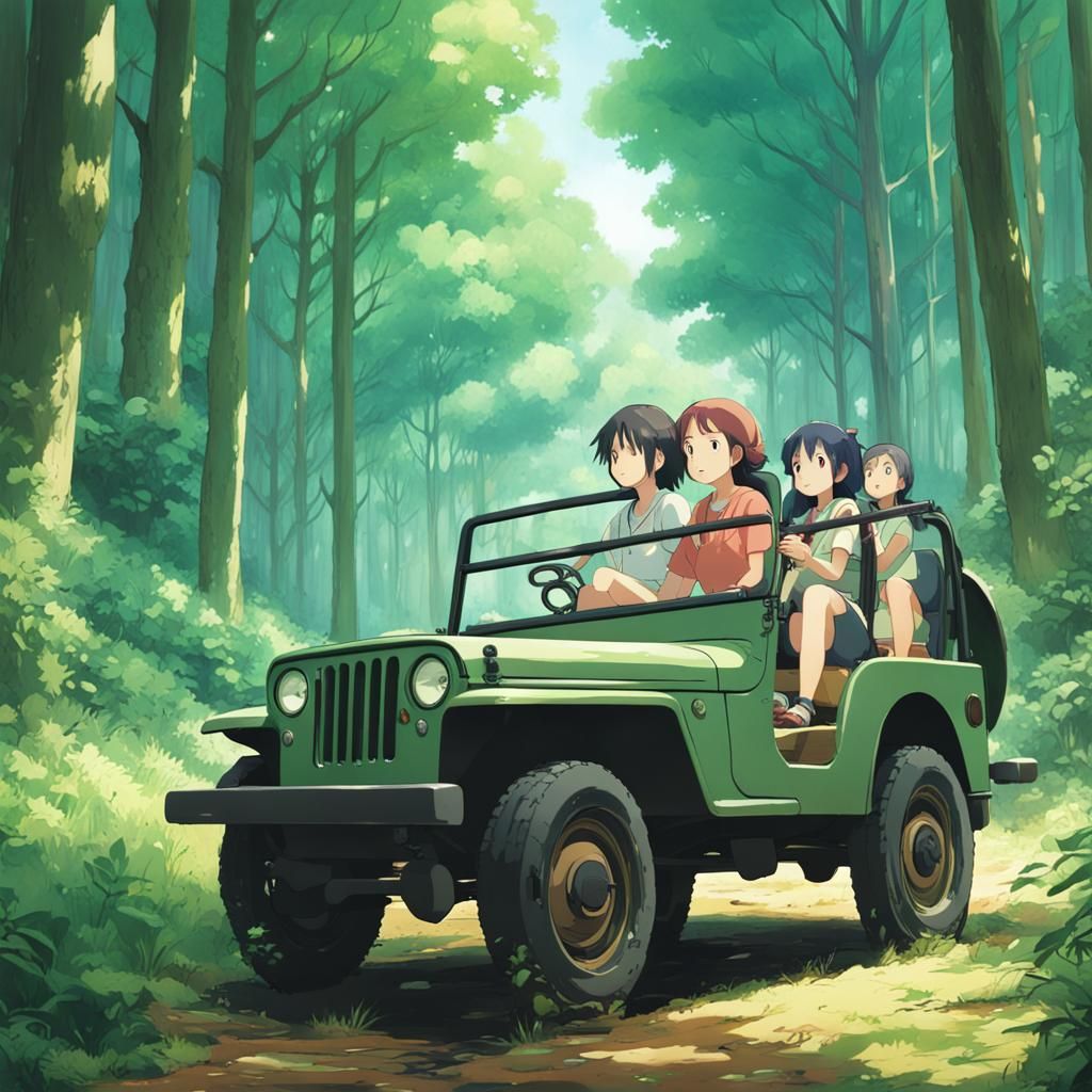Jeep Adventure: Studio Ghibli Forest Scene