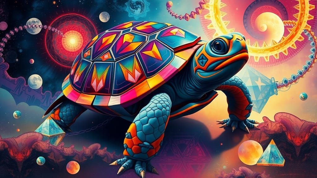 Mystical Geometric Turtle in Surrealist Style