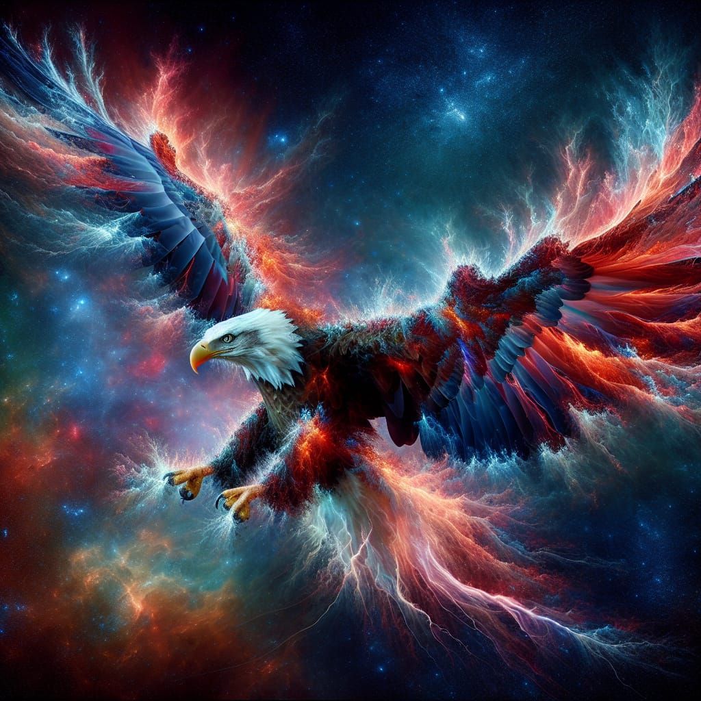 Bald Eagle Transforms into Fiery Cosmic Being