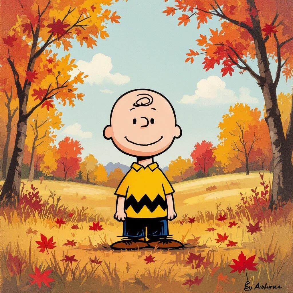 Charlie Brown in Autumn, Impressionistic Cartoon Style
