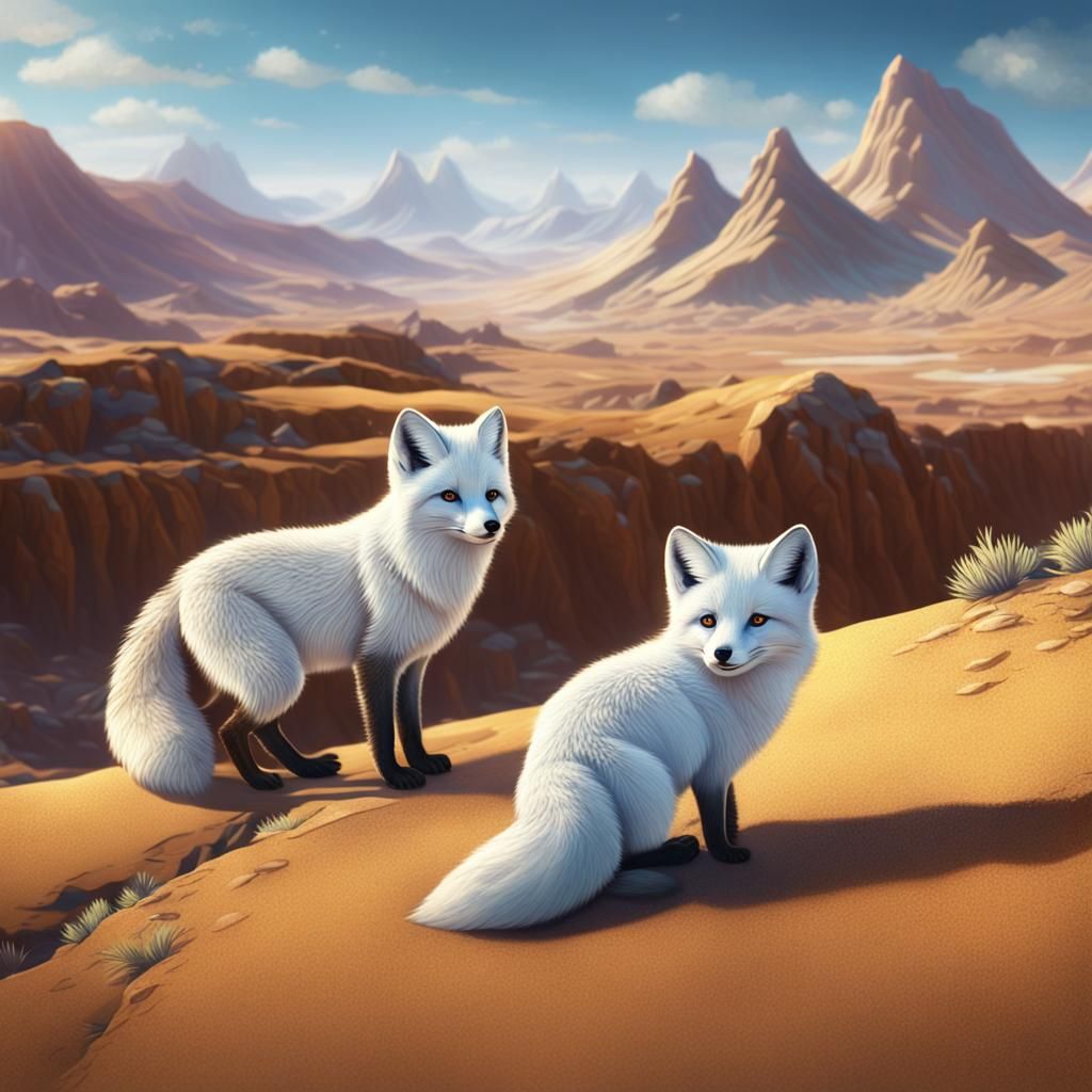 Arctic Fox and Fennec Fox Meeting: Fantasy Concept Art