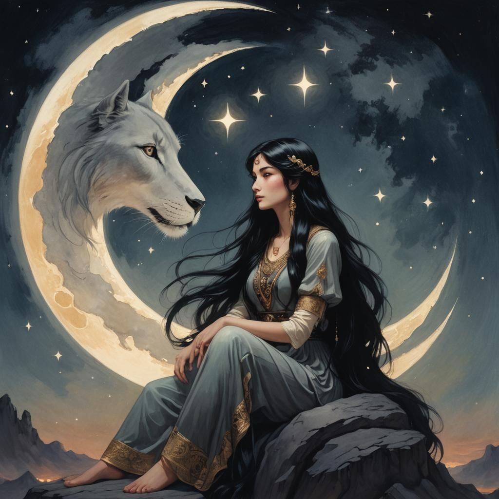 Woman on Moon: Ethereal Celestial Scene
