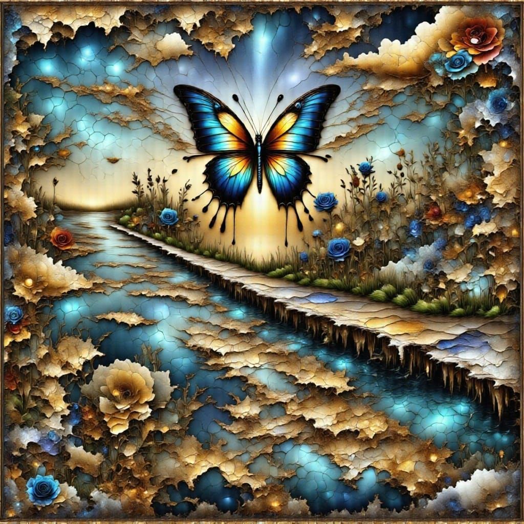 Melting Morpho Butterfly in Flight, a Surrealist Vision